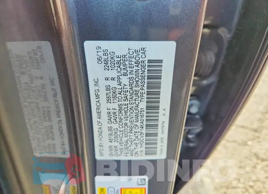 1HGCV3F14KA016751 Photo# 12
