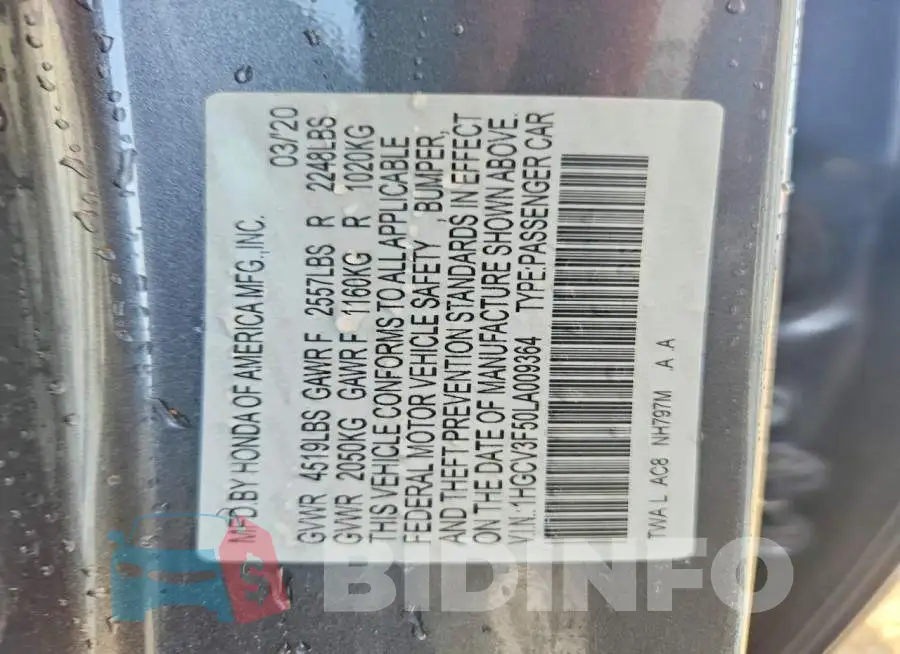 1HGCV3F50LA009364 Photo# 12