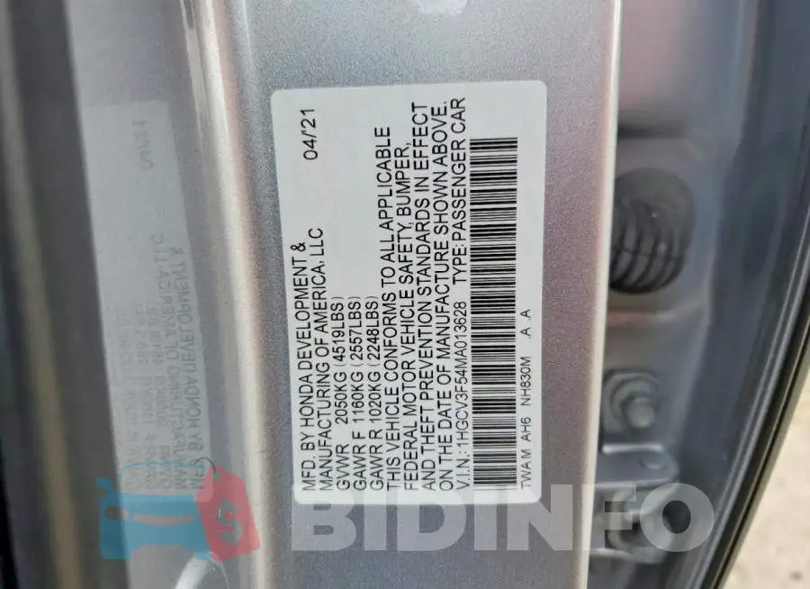 1HGCV3F54MA013628 Photo# 12
