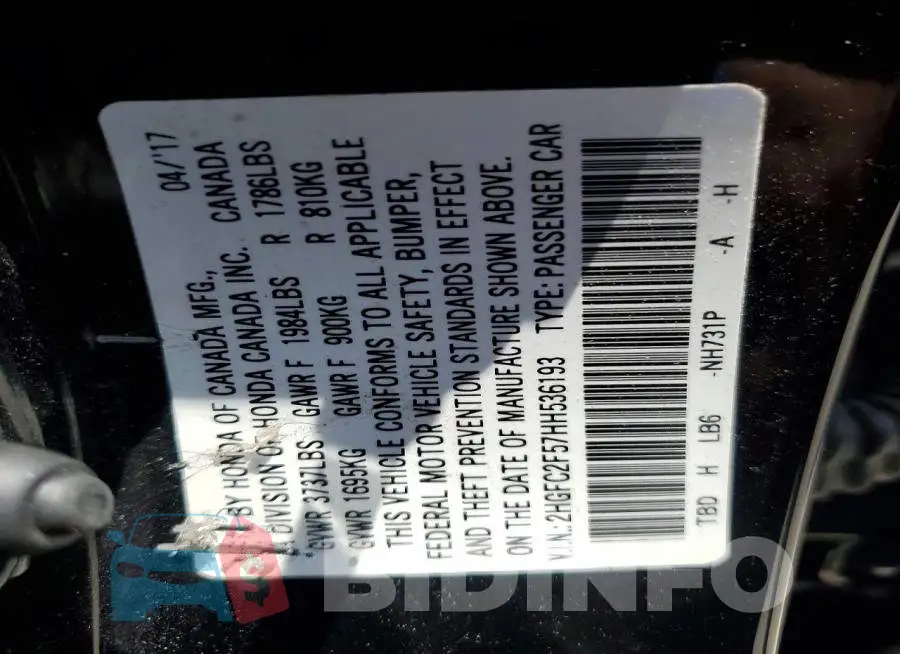 2HGFC2F57HH536193 Photo# 12