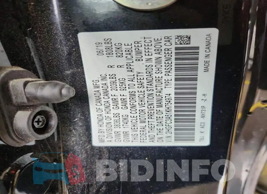 2HGFC3A51KH754974 Photo# 13