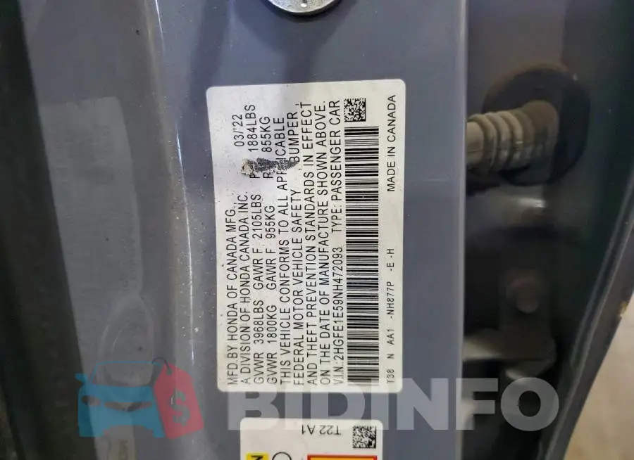 2HGFE1E59NH472093 Photo# 13