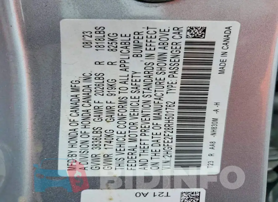 2HGFE2F28RH501762 Photo# 13