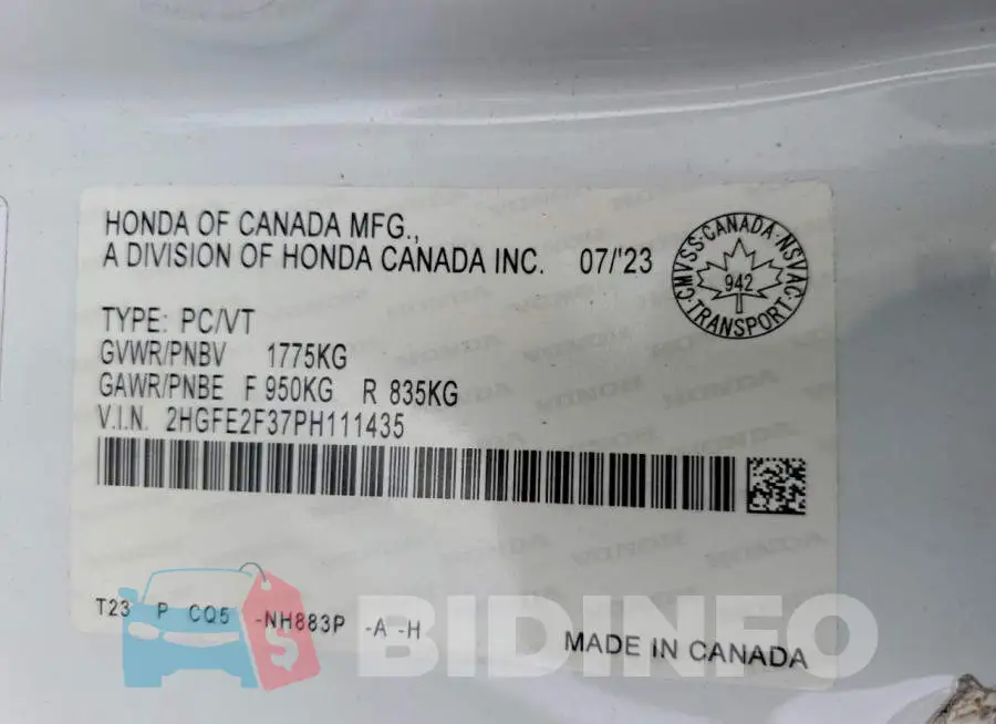 2HGFE2F37PH111435 Photo# 13