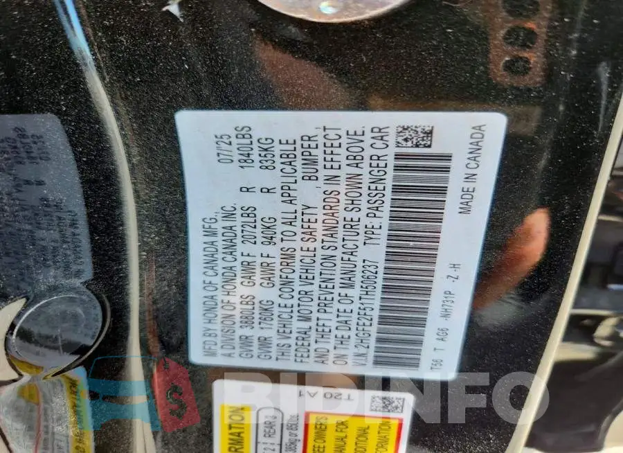 2HGFE2F51TH506237 Photo# 12