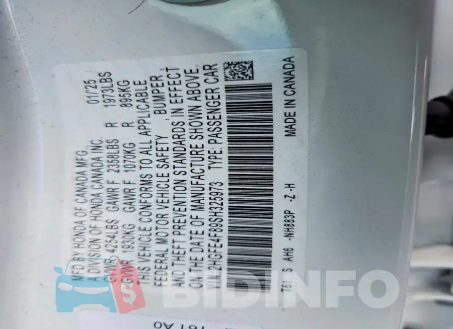 2HGFE4F89SH325973 Photo# 12