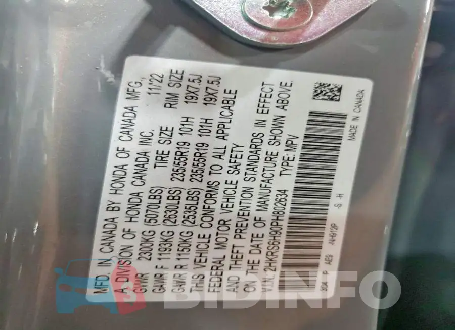 2HKRS6H90PH802634 Photo# 14