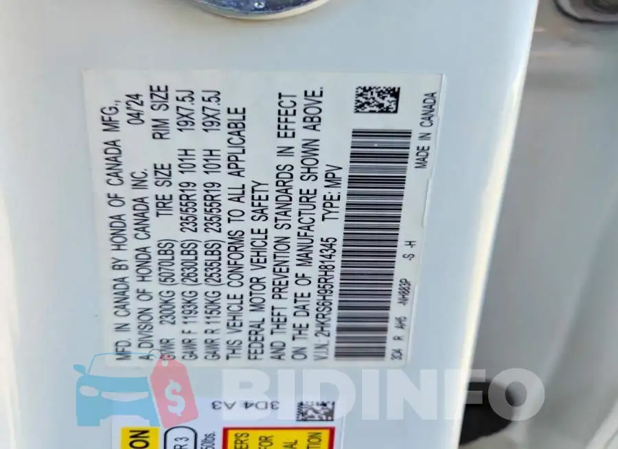 2HKRS6H95RH814345 Photo# 12