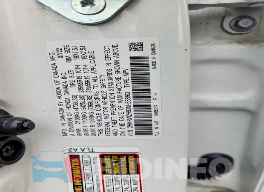 2HKRW2H93NH658863 Photo# 12
