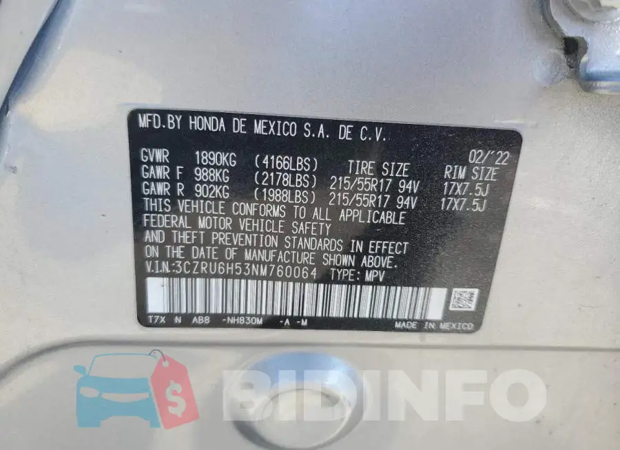 3CZRU6H53NM760064 Photo# 13