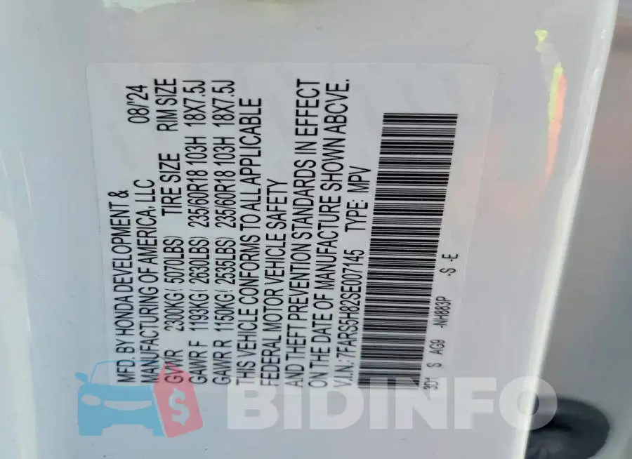 7FARS5H82SE007145 Photo# 14