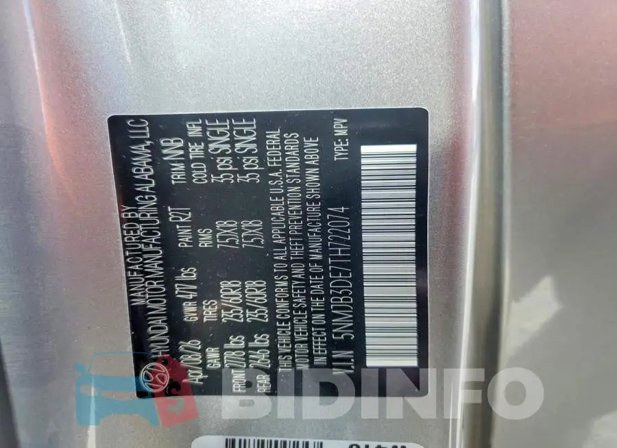 5NMJB3DE7TH722074 Photo# 13