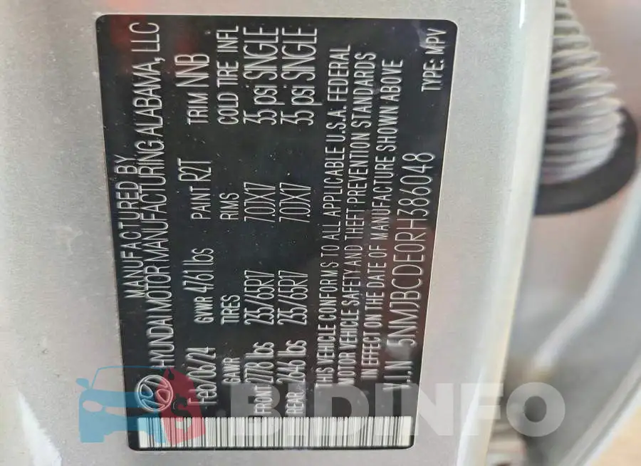 5NMJBCDE0RH386048 Photo# 14