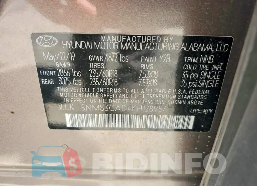 5NMS3CAD4KH128957 Photo# 14