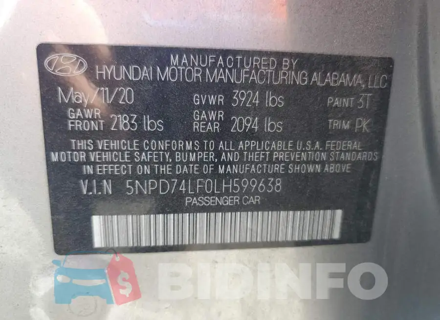 5NPD74LF0LH599638 Photo# 12