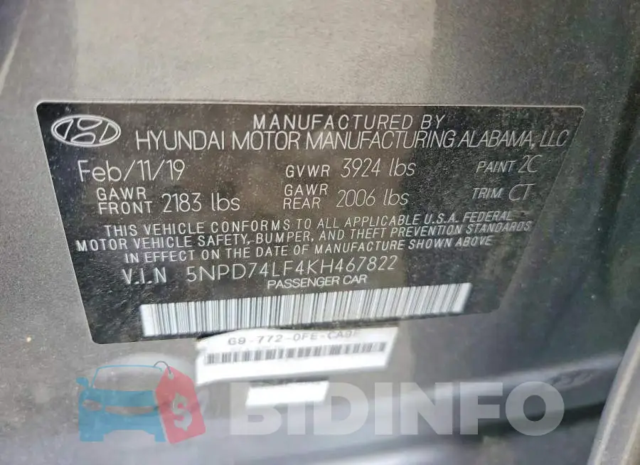 5NPD74LF4KH467822 Photo# 13