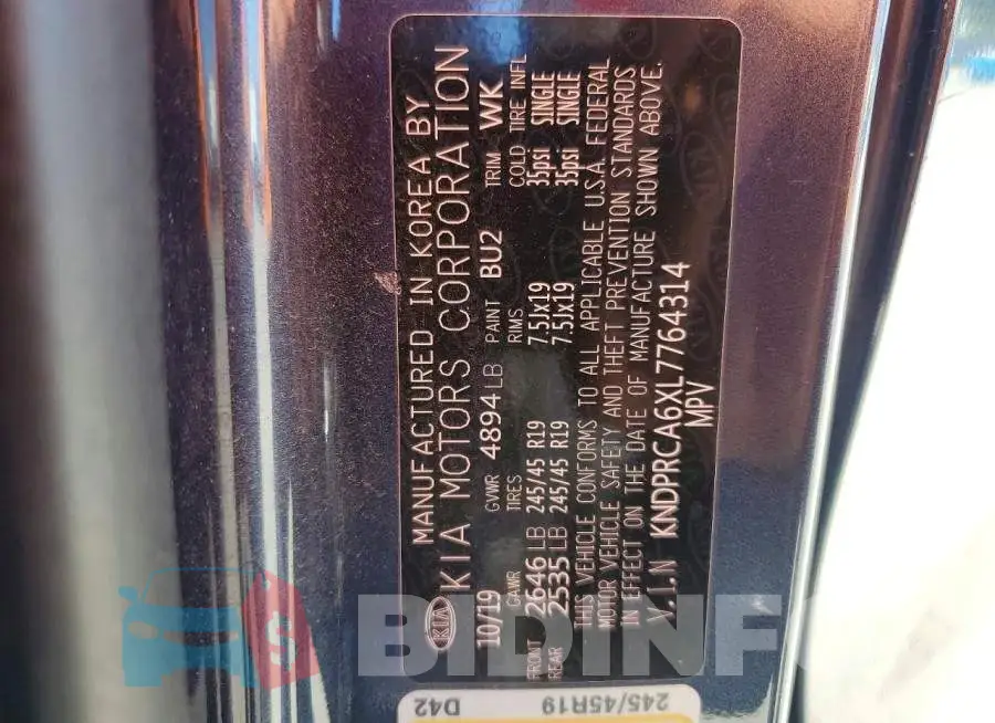 KNDPRCA6XL7764314 Photo# 13