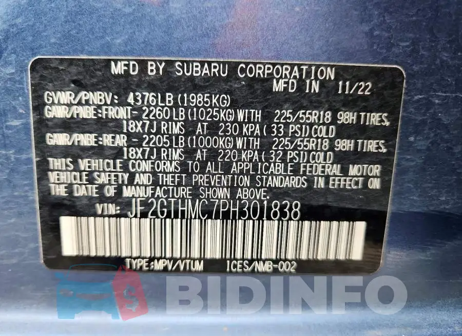 JF2GTHMC7PH301838 Photo# 13