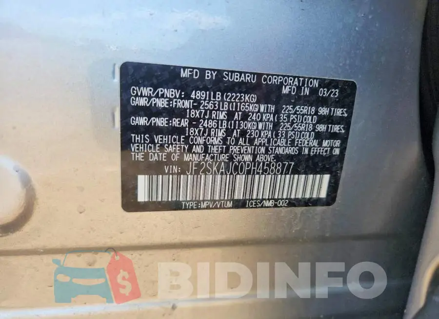 JF2SKAJC0PH458877 Photo# 12