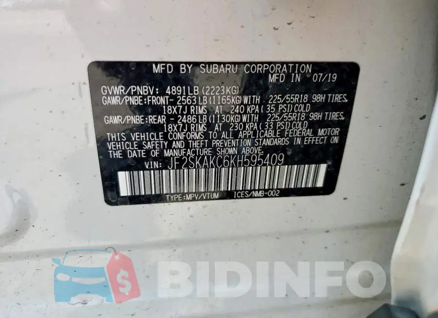 JF2SKAKC6KH595409 Photo# 13