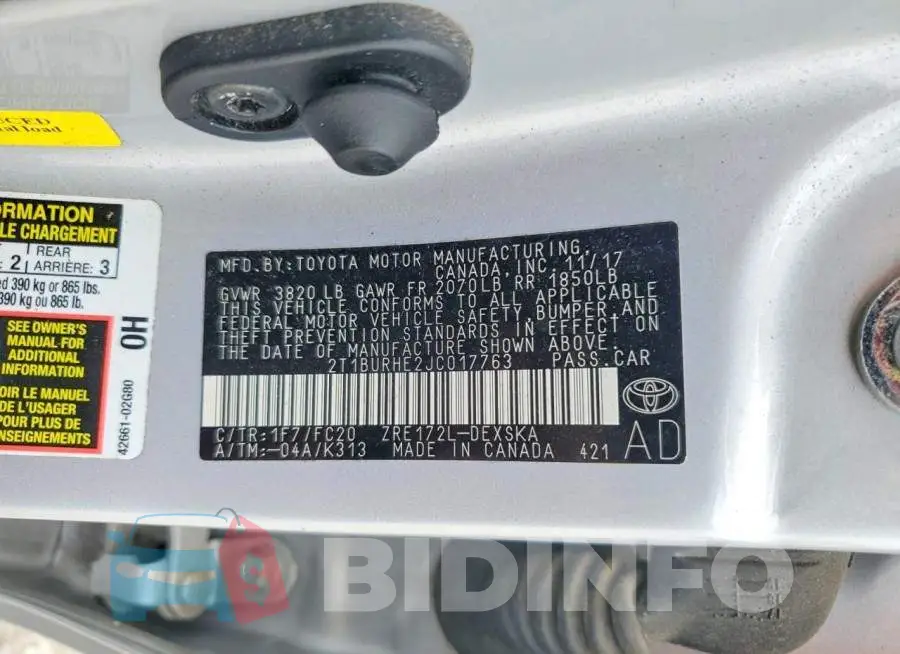 2T1BURHE2JC017763 Photo# 12