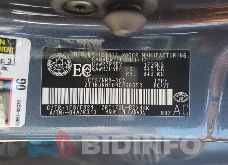 2T1BURHE6HC868653 Photo# 12