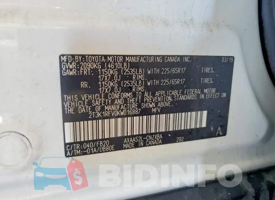 2T3K1RFV0KW016887 Photo# 14