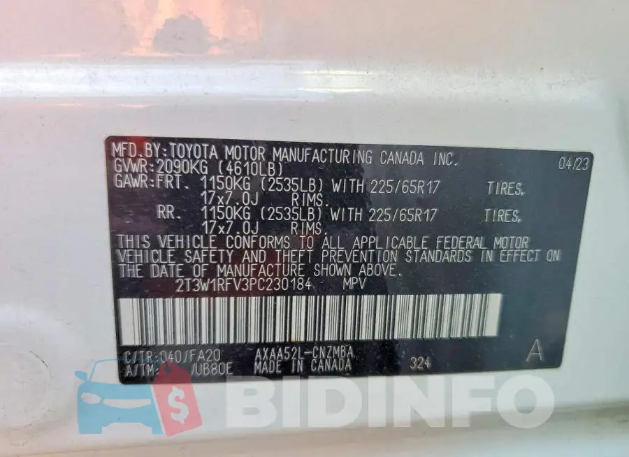 2T3W1RFV3PC230184 Photo# 14