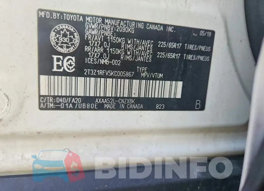 2T3Z1RFV5KC005867 Photo# 13