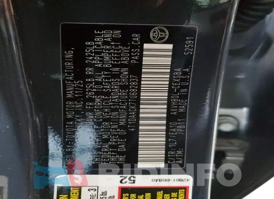 4T1DAACK7TU682837 Photo# 12