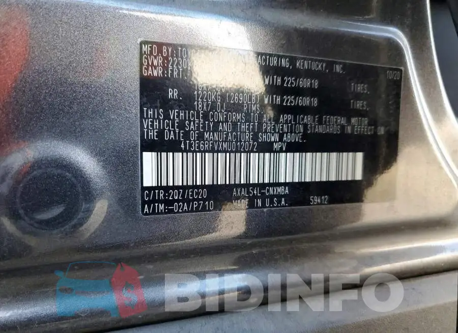 4T3E6RFVXMU012072 Photo# 12