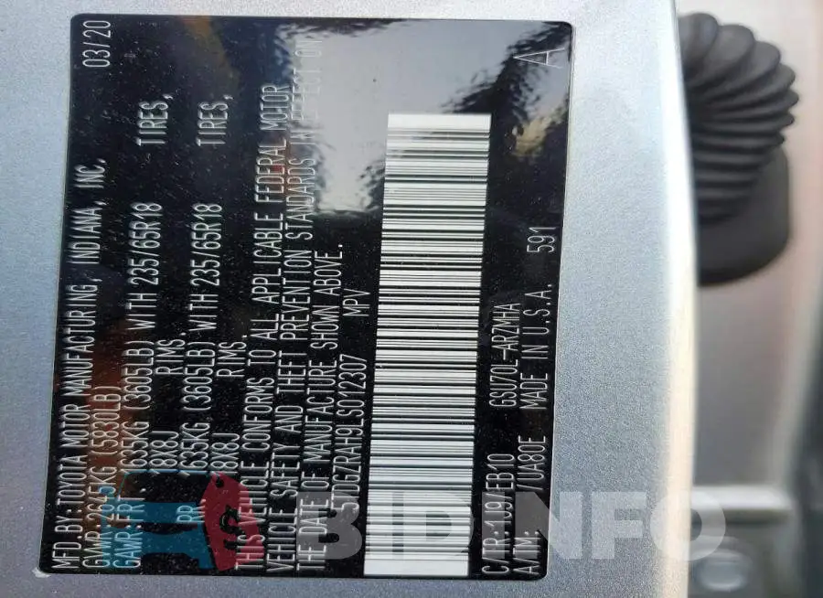 5TDGZRAH9LS012307 Photo# 13