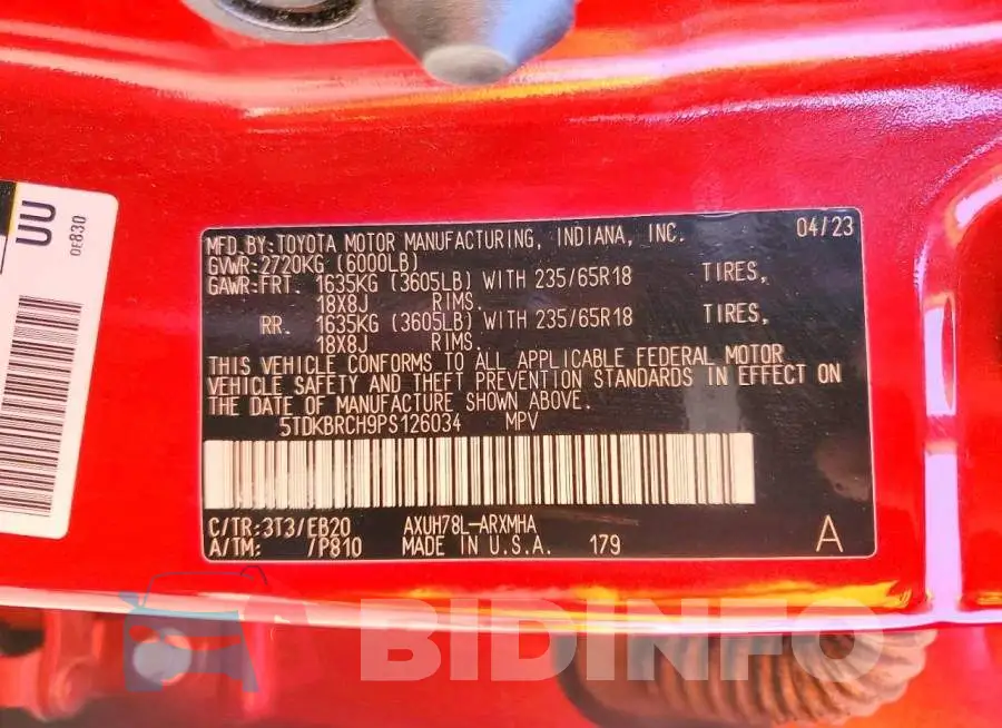5TDKBRCH9PS126034 Photo# 13