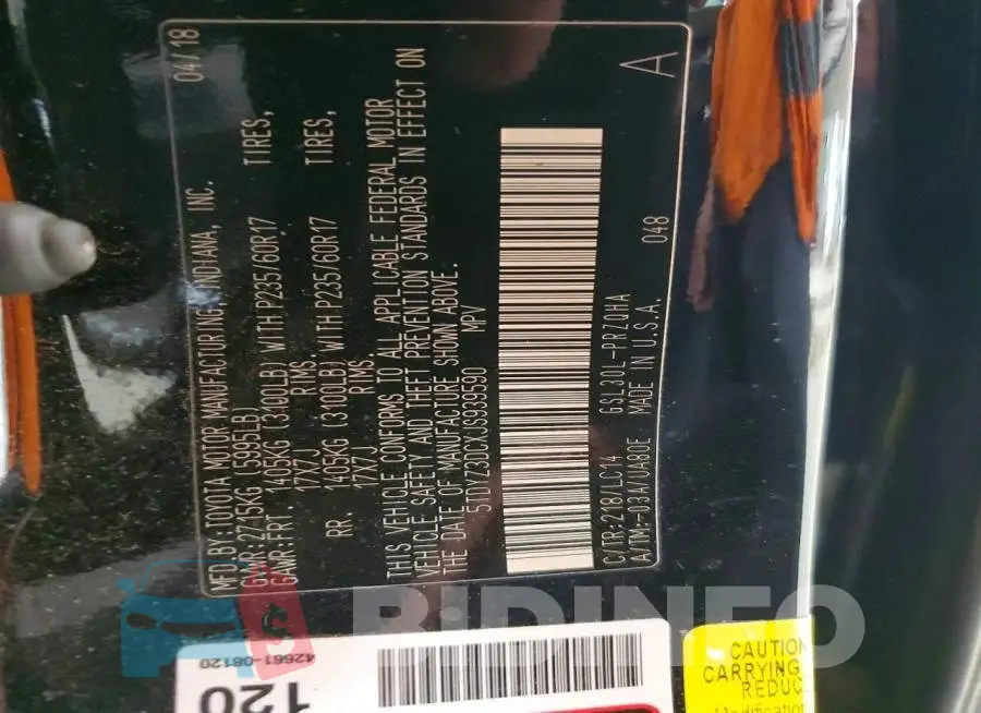 5TDYZ3DCXJS939590 Photo# 13