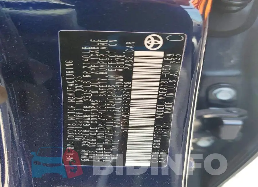 5YFB4MDE7SP287128 Photo# 12