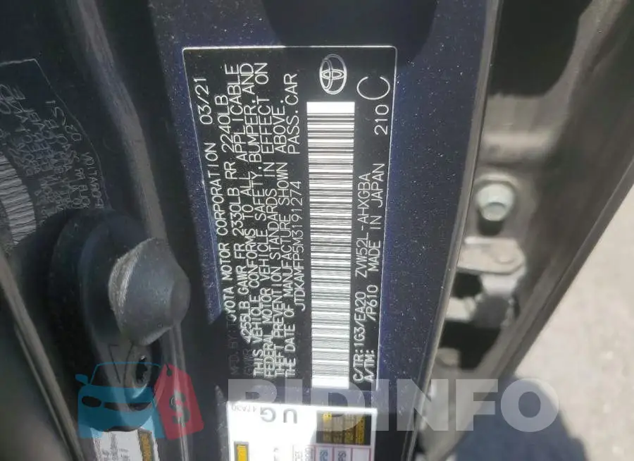 JTDKAMFP5M3191274 Photo# 13