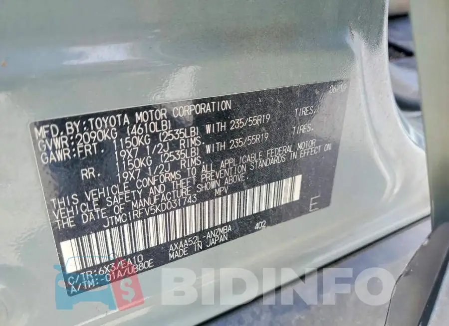 JTMC1RFV5KD031743 Photo# 13