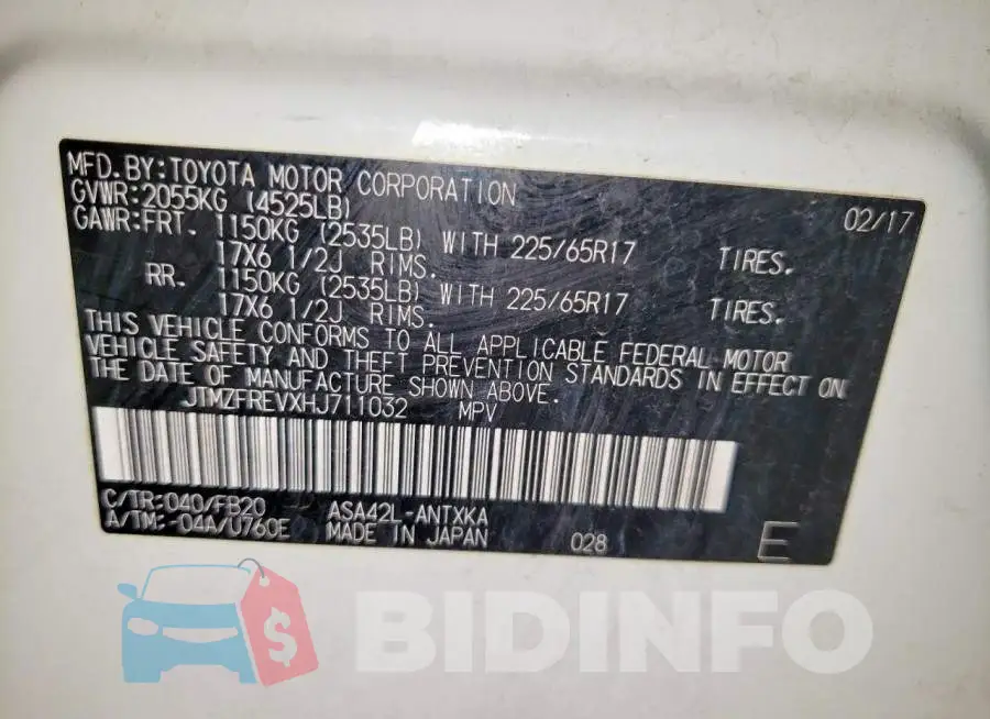 JTMZFREVXHJ711032 Photo# 13