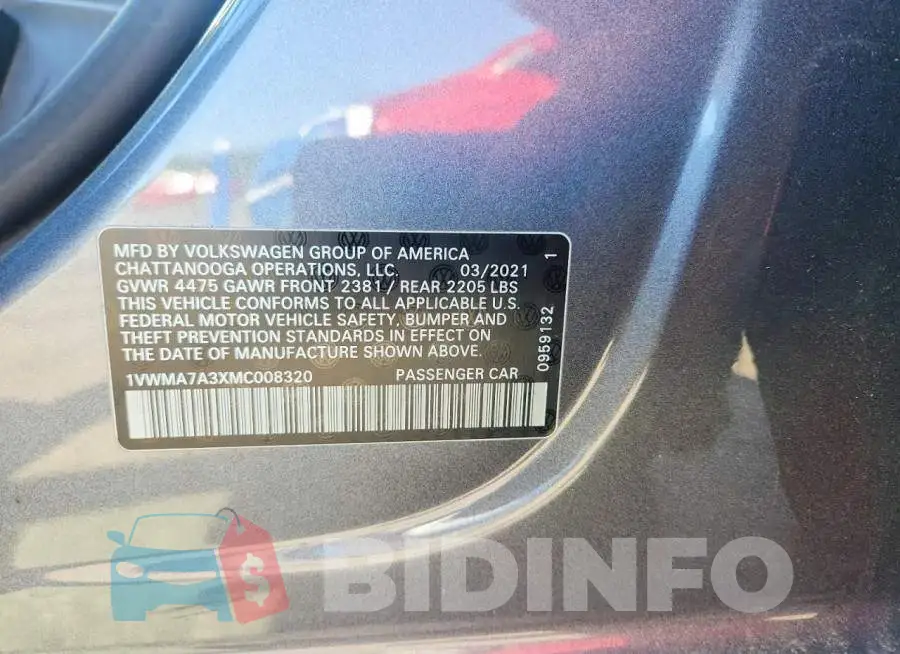 1VWMA7A3XMC008320 Photo# 12