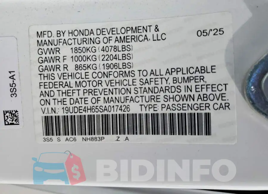 19UDE4H65SA017426 Photo# 12