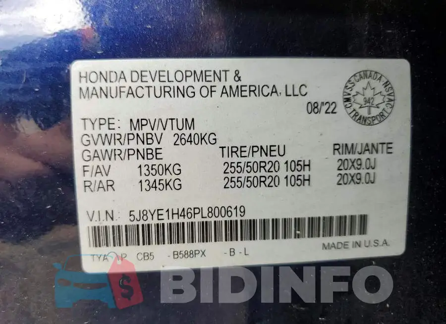 5J8YE1H46PL800619 Photo# 13