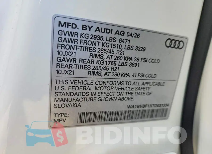WA1BVBF1XTD031334 Photo# 13