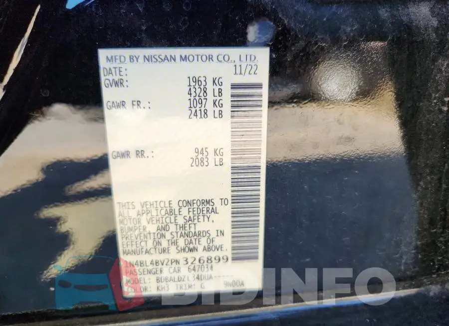 1N4BL4BV2PN326899 Photo# 13