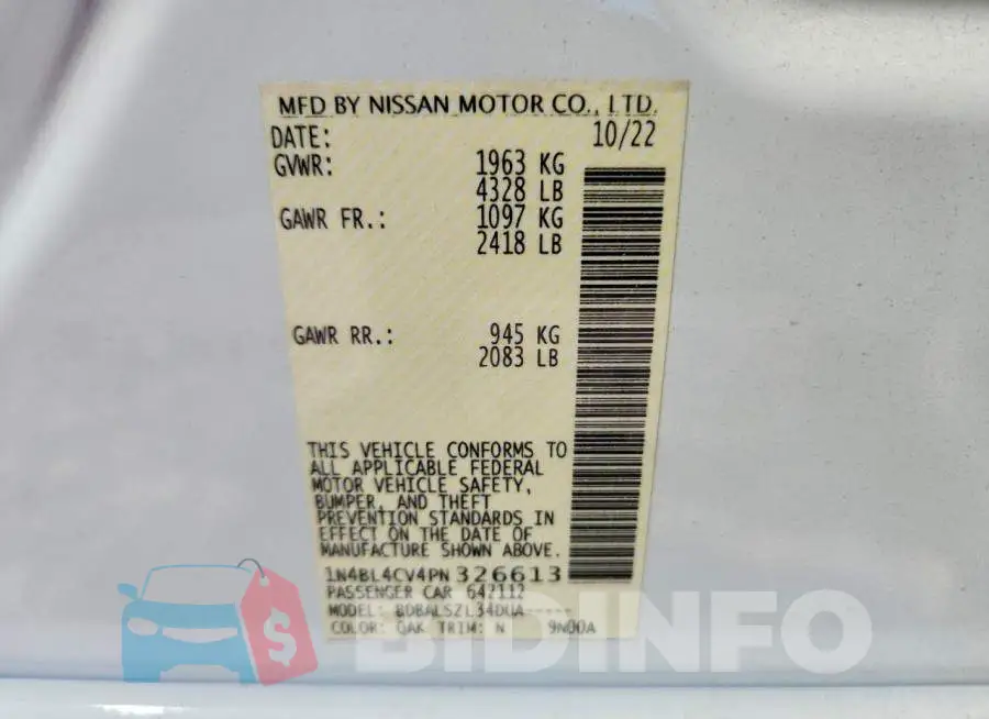 1N4BL4CV4PN326613 Photo# 13