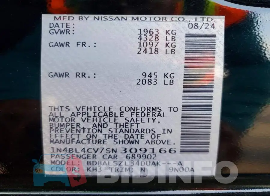 1N4BL4CV7SN309166 Photo# 12
