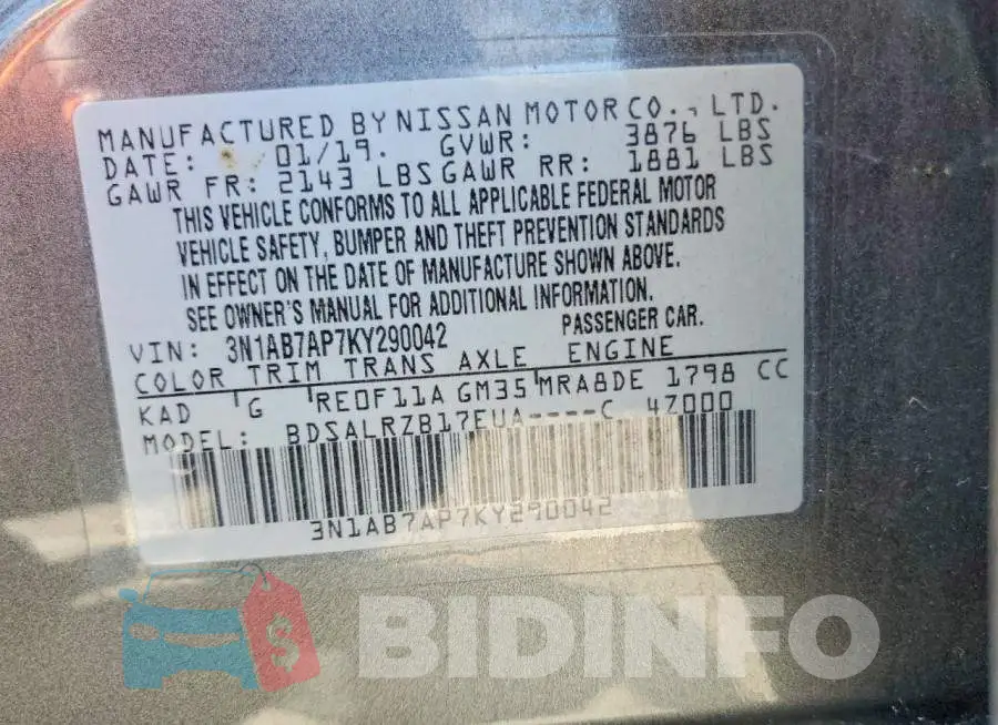 3N1AB7AP7KY290042 Photo# 13