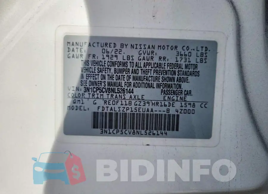 3N1CP5CV8NL526144 Photo# 13