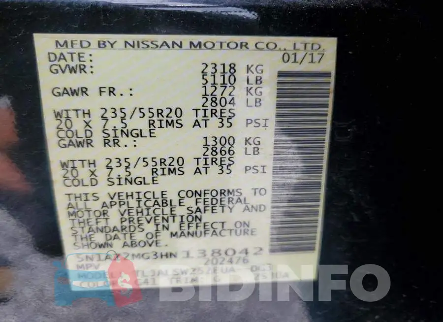 5N1AZ2MG3HN138042 Photo# 13