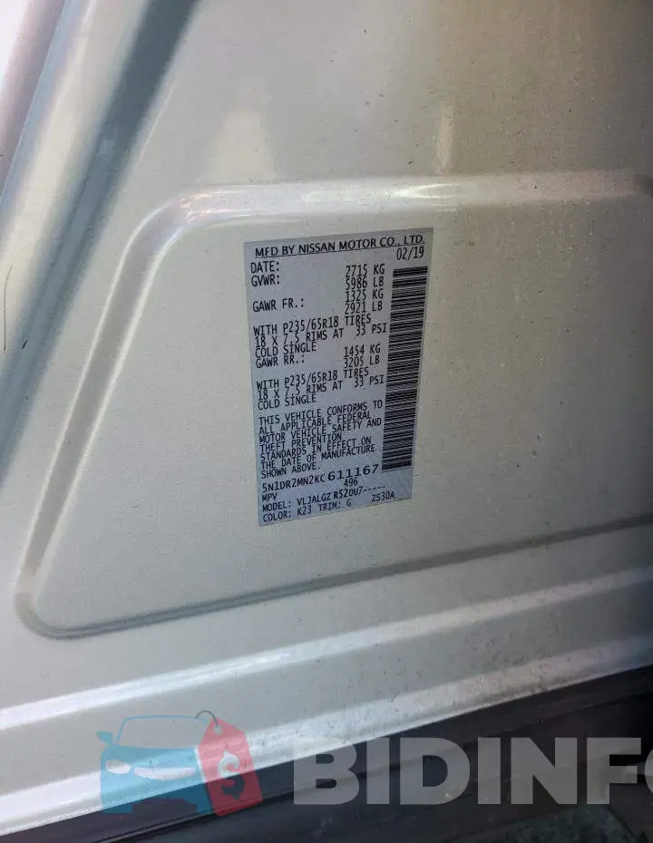 5N1DR2MN2KC611167 Photo# 12