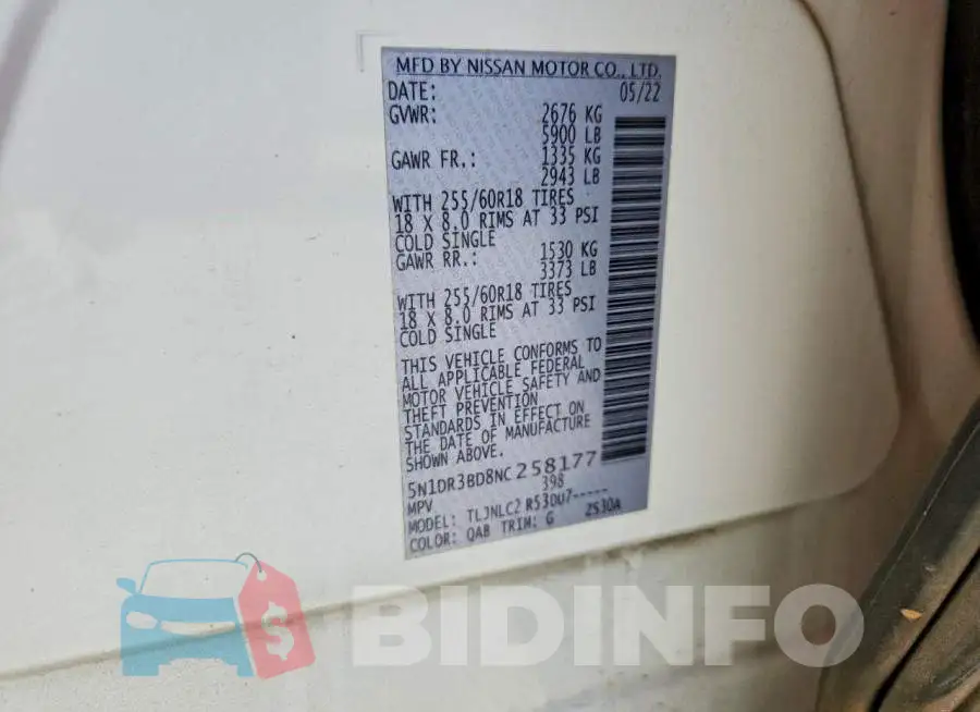 5N1DR3BD8NC258177 Photo# 14